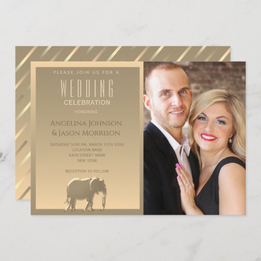 Invitation Mariage photo simple moderne Gold (Devant / Derrière)
