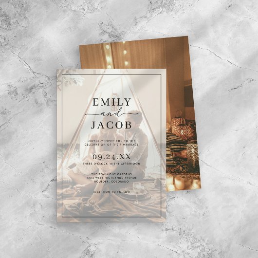 Invitation Mariage photo simple moderne noir et blanc