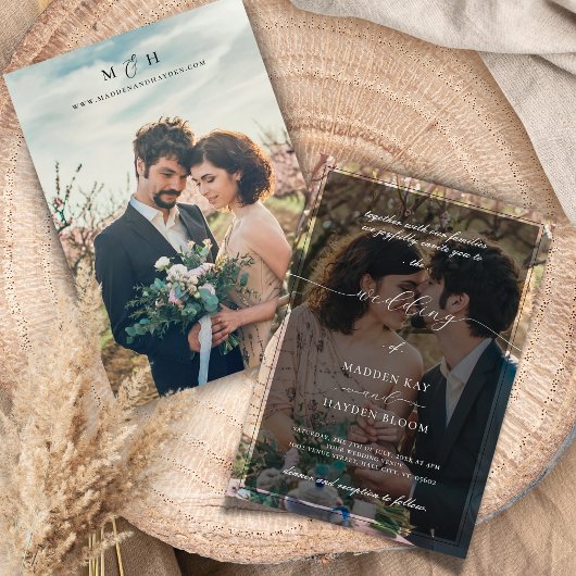 Invitation Mariage photo simple noir blanc superposé