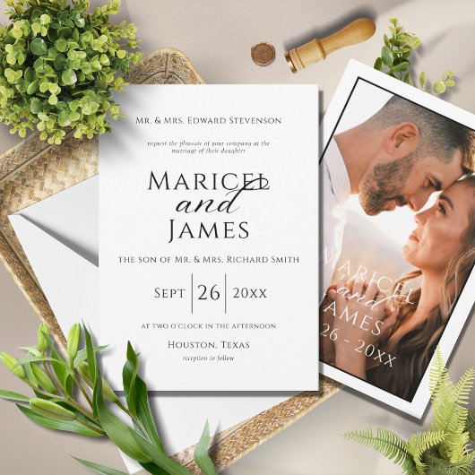 Invitation Mariage photo simple noir et blanc moderne
