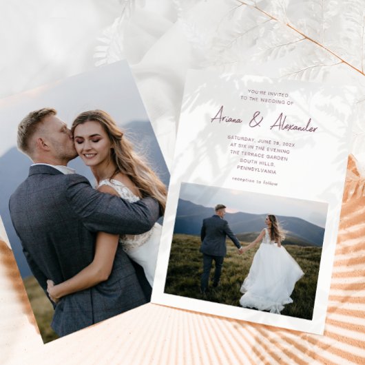 Invitation Mariage photo Simple Script Purple Two
