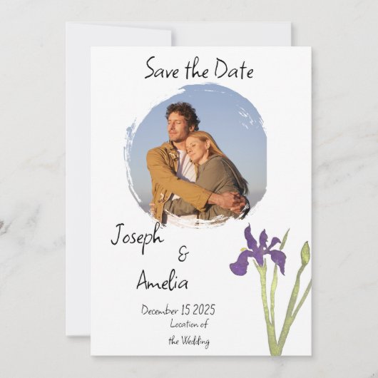 Invitation Mariage photo simple violet et or Enregistrer la d (Devant)