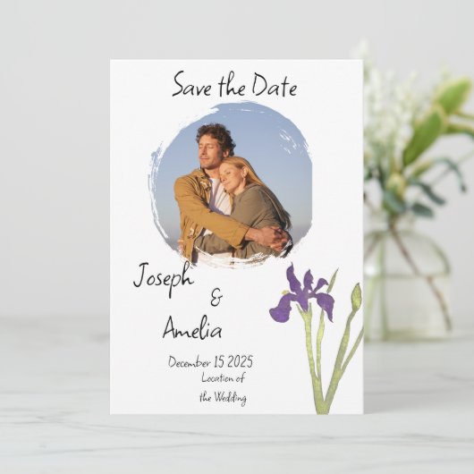 Invitation Mariage photo simple violet et or Enregistrer la d (Debout devant)