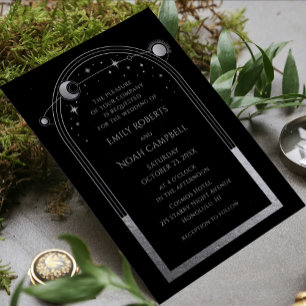 Invitation Mariage Photo Soleil Lune Céleste Argent Noir