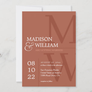 Invitation Mariage photo stylish Rust Terracotta Monogram
