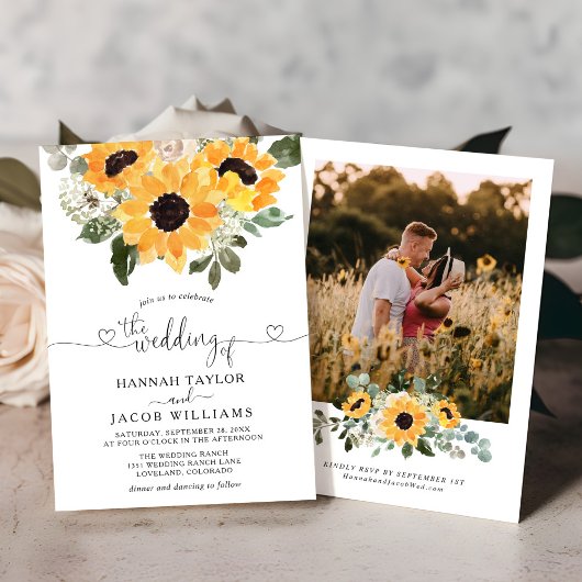 Invitation Mariage photo Sunflower Sage Greenery