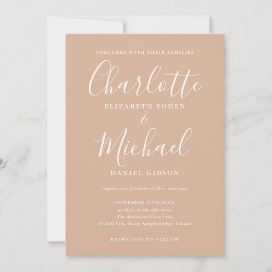 Invitation Mariage photo Tan Elegant Signature Script (Devant)