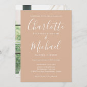 Invitation Mariage photo Tan Elegant Signature Script (Devant / Derrière)