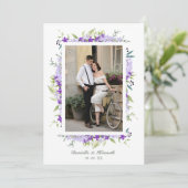 Invitation Mariage photo tons violets Fleurs & Branche (Debout devant)