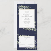 Invitation Mariage photo tout-en-un bleu marine et verdure mo (Devant)