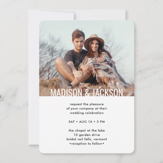 Invitation Mariage photo tout-en-un QR RSVP 2 minimal moderne (Devant)