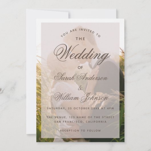 Invitation Mariage Photo Transparent Élégant Script Moderne (Devant)