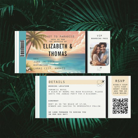 Invitation Mariage photo Tropical Beach Destination Embarquem