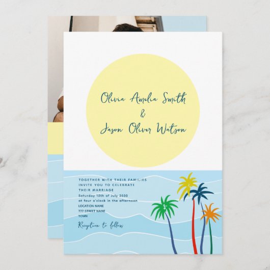 Invitation Mariage photo Tropical Palm Tree (Devant / Derrière)