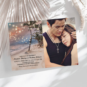 Invitation Mariage photo Tropical Vintage Beach Lights