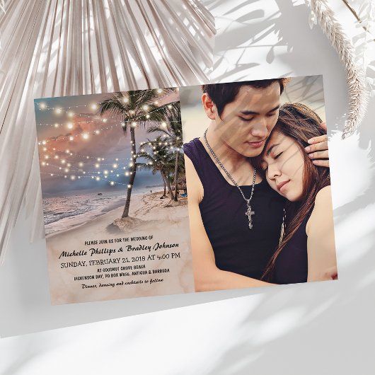 Invitation Mariage photo Tropical Vintage Beach Lights