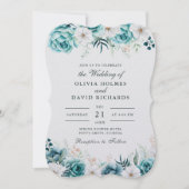 Invitation Mariage photo turquoise Fleur sauvage blanc blanc (Devant)