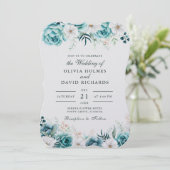 Invitation Mariage photo turquoise Fleur sauvage blanc blanc (Debout devant)