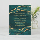 Invitation Mariage photo turquoise Gold Fluid Ink (Debout devant)