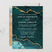 Invitation Mariage photo turquoise Gold Marble Agate Géode (Devant / Derrière)