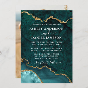 Invitation Mariage photo turquoise Gold Marble Agate Géode