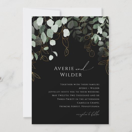 Invitation Mariage Photo Verdure Noir Et Or (Devant)