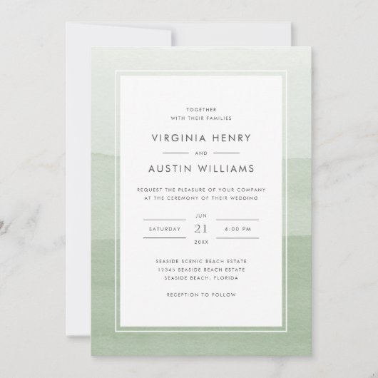 Invitation Mariage photo vert aquarelle (Devant)
