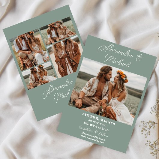 Invitation Mariage photo vert d'olive moderne