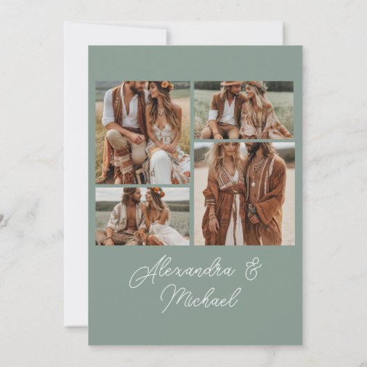 Invitation Mariage photo vert d'olive moderne (Dos)