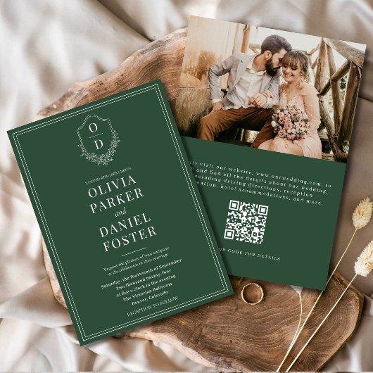 Invitation Mariage photo vert émeraude du QR Code Elegant Cre