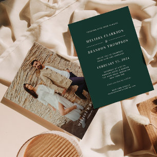 Invitation Mariage photo vert émeraude minime moderne