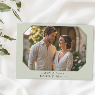 Invitation Mariage photo vert minimaliste feuille dessiné à l