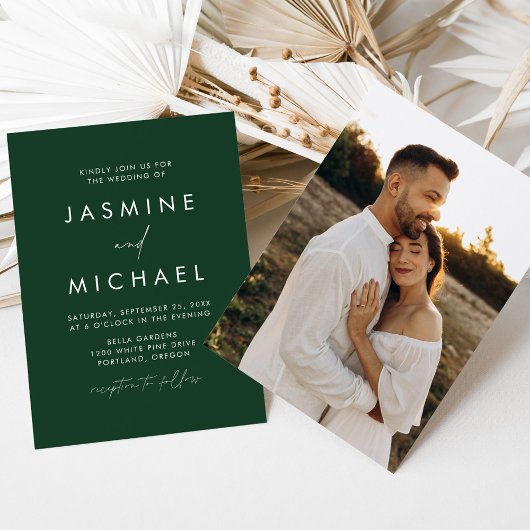 Invitation Mariage photo vert minimaliste moderne