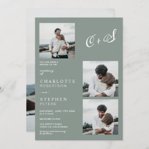 Invitation Mariage photo vert moderne minimaliste initiales