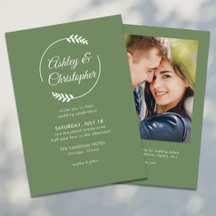 Invitation Mariage photo vert Muted Cadre de Foliage moderne
