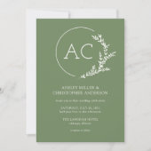 Invitation Mariage photo vert Muted Cadre de Foliage moderne (Devant)