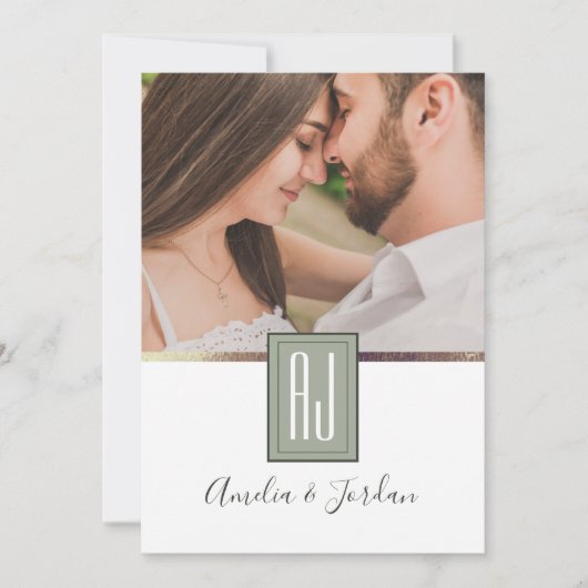 Invitation Mariage photo vert sauge (Devant)