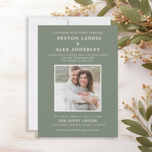 Invitation Mariage photo vert sauge