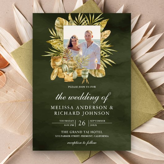 Invitation Mariage photo vert Sec de palmier Sec Boho Tropica