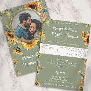 Invitation Mariage photo vert Sunflower Sage avec RSVP