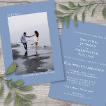 Invitation Mariage photo vertical bleu-duché minimaliste<br><div class="desc">Cette belle faire-part de mariage bleu poussiéreux ou vert-blanc est moderne, minimaliste et simple. Il présente une conception verticale ou orientée portrait avec votre photo à l'avant entourée de la légende "To Be Wed" et de vos noms. L'arrière contient tous les termes de faire-part de mariage standard ainsi qu'un espace...</div>