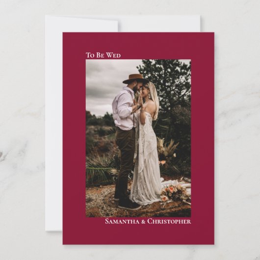 Invitation Mariage photo vertical minimaliste rouge canneberg (Devant)