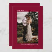 Invitation Mariage photo vertical minimaliste rouge canneberg (Devant / Derrière)