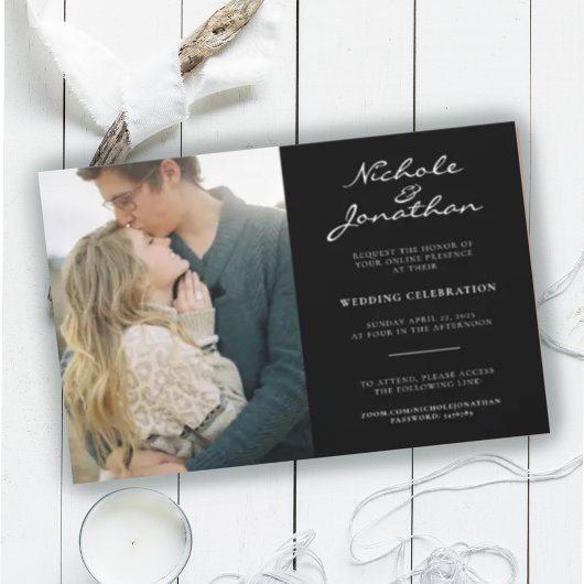 Invitation Mariage photo virtuel en ligne noir et blanc
