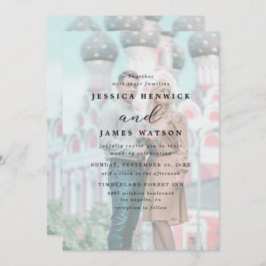 Invitation Mariage photo Whimsical Faux Vellum Effet Overlay (Devant / Derrière)