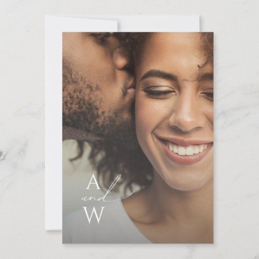 Invitation Mariage photo Whimsical Green and Gold Monogram (Dos)