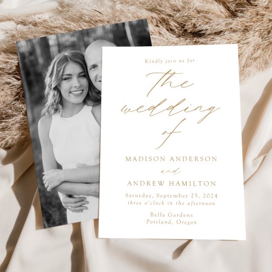 Invitation Mariage photo White and Gold Modern Elegance