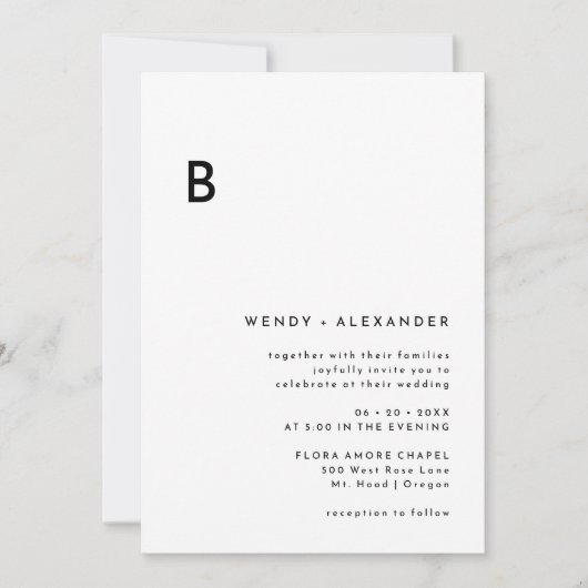 Invitation Mariage photo White Modern Bold Monogram (Devant)