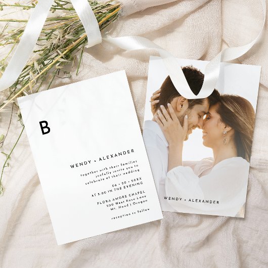 Invitation Mariage photo White Modern Bold Monogram