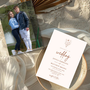 Invitation Mariage Photographique Botanique Couleur Orange Br